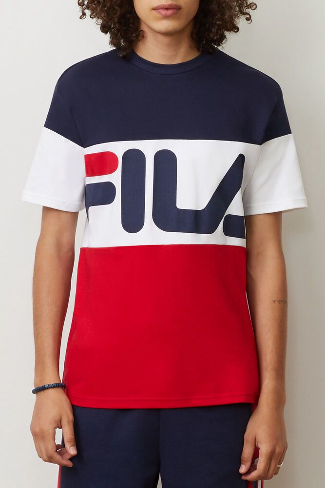 Fila Vialli T-Shirt Navy/White/Red - Mens - 60823DOKJ